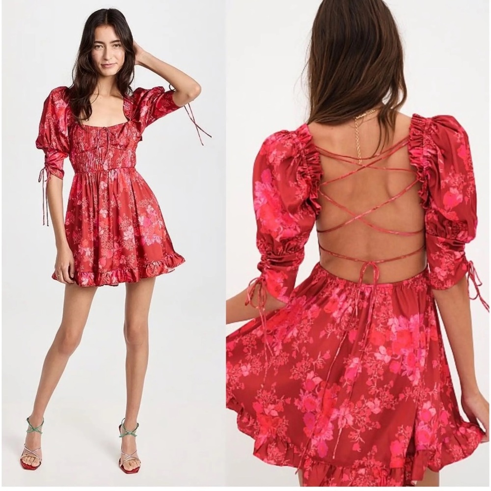 For Love & Lemon . Red Floral Open-Back Dress